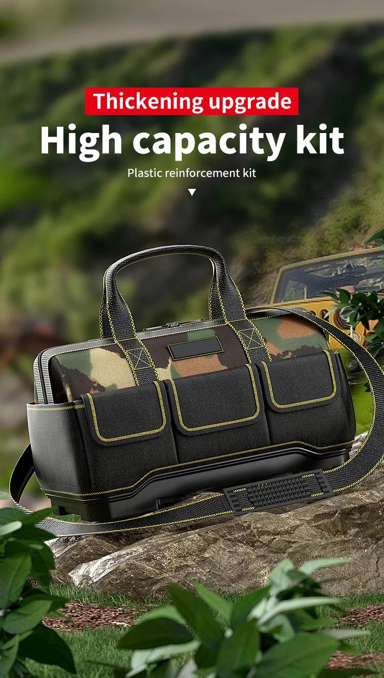 Multi-Pocket Durable Oxford Cloth Tool Case 1680D Double-Layer Reinforced PP Bottom 19in x 25in x 23inOUDISI 19inch Professional Electrician Tool Bag Reflective Waterproof