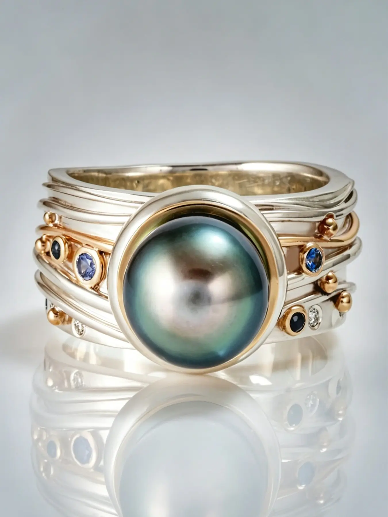 Vintage Artificial Pearl Circle Ring for Women, Colorful Zircon Wide Band, Band Rings, Elegant and Casual, All-Season Jewelry, Perfect Gift