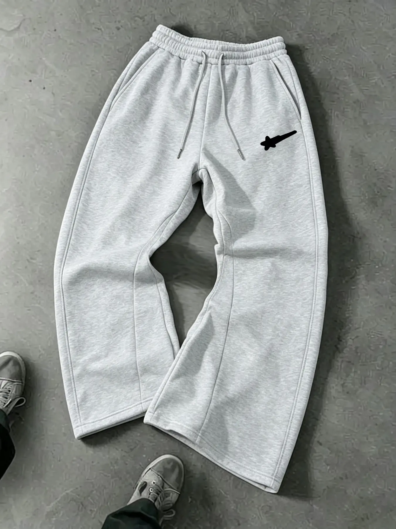 Meteor Print Patchwork Micro Flare Sweatpants, Unisex Street Style, Soft Breathable, Five Sizes Available, Casual Home Wear, Flared Sweatpants