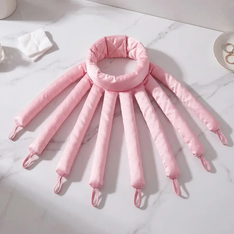 Heatless curling headband for long hair: satin curling rod with adjustable strap—an overnight, heat-free curler for creating wavy curls.