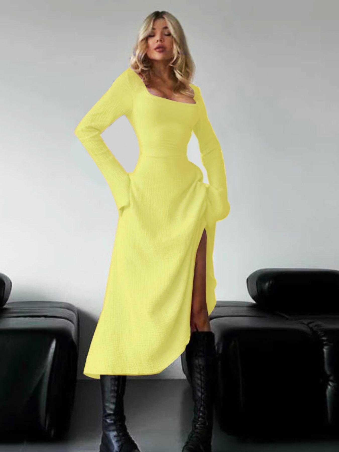 Women's Plain Lace Up Tie Back Flounce Sleeve Dress, 1 Count Elegant Square Neck Long Sleeve A Line Dress for Formal Party Holiday Wedding Guest, Ladies Spring&Fall Clothes