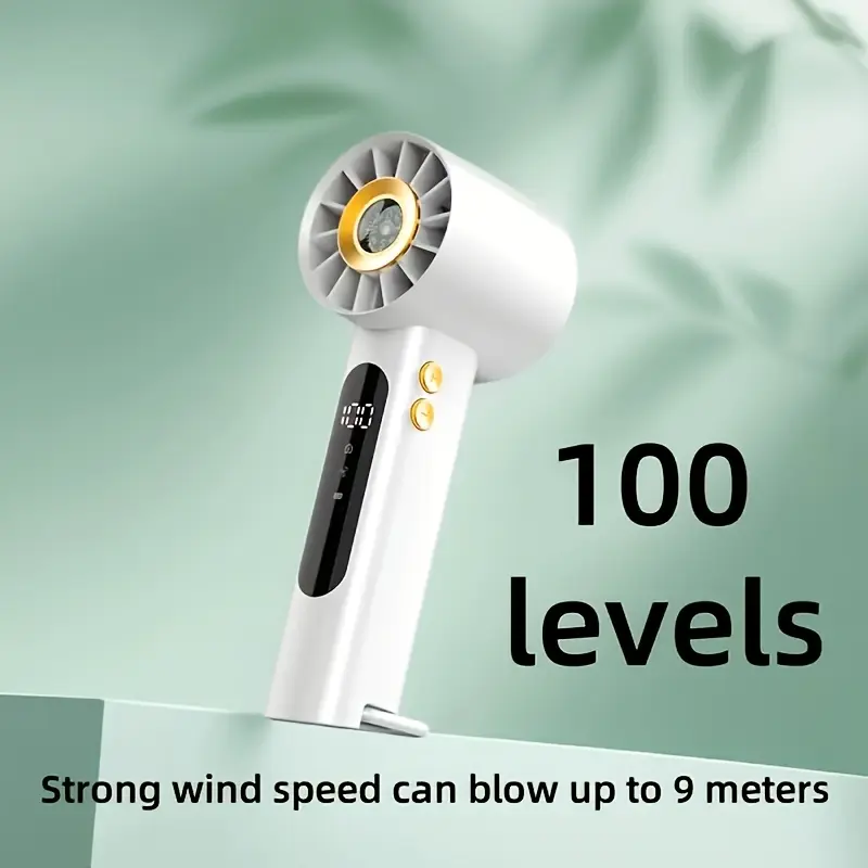Handheld high-speed electric fan, USB rechargeable portable mini fan, 100-speed adjustable LED digital display fan with built-in compass, with hook and turbocharging function, rapid cooling outdoor fan, summer camping fan