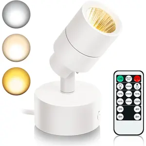 LED Spot Lights Indoor, 5W Uplighting with Remote Control Dimmable & Timer, Uplights Indoor Floor Spotlights with 3 CCT, Accent Lighting Stick on Wall Light for Plants Picture Artwork, White