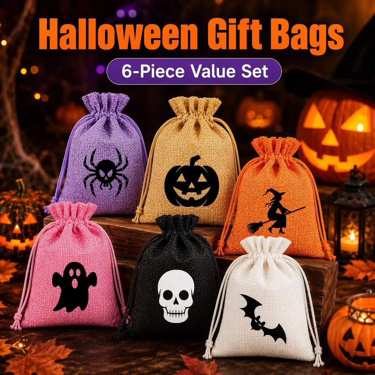Halloween Ghost Burlap Drawstring Bag, Portable Durable Candy Snack Storage, Creative Festival Gift Bag, Halloween Decoration Cloak