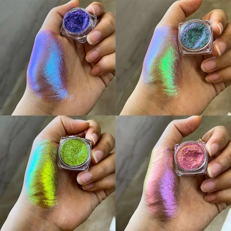 Metallic Chameleon Nail Powder, Multi-Color Shifting Pigment for an Iridescent Chrome Mirror Effect Manicure & Nail Art