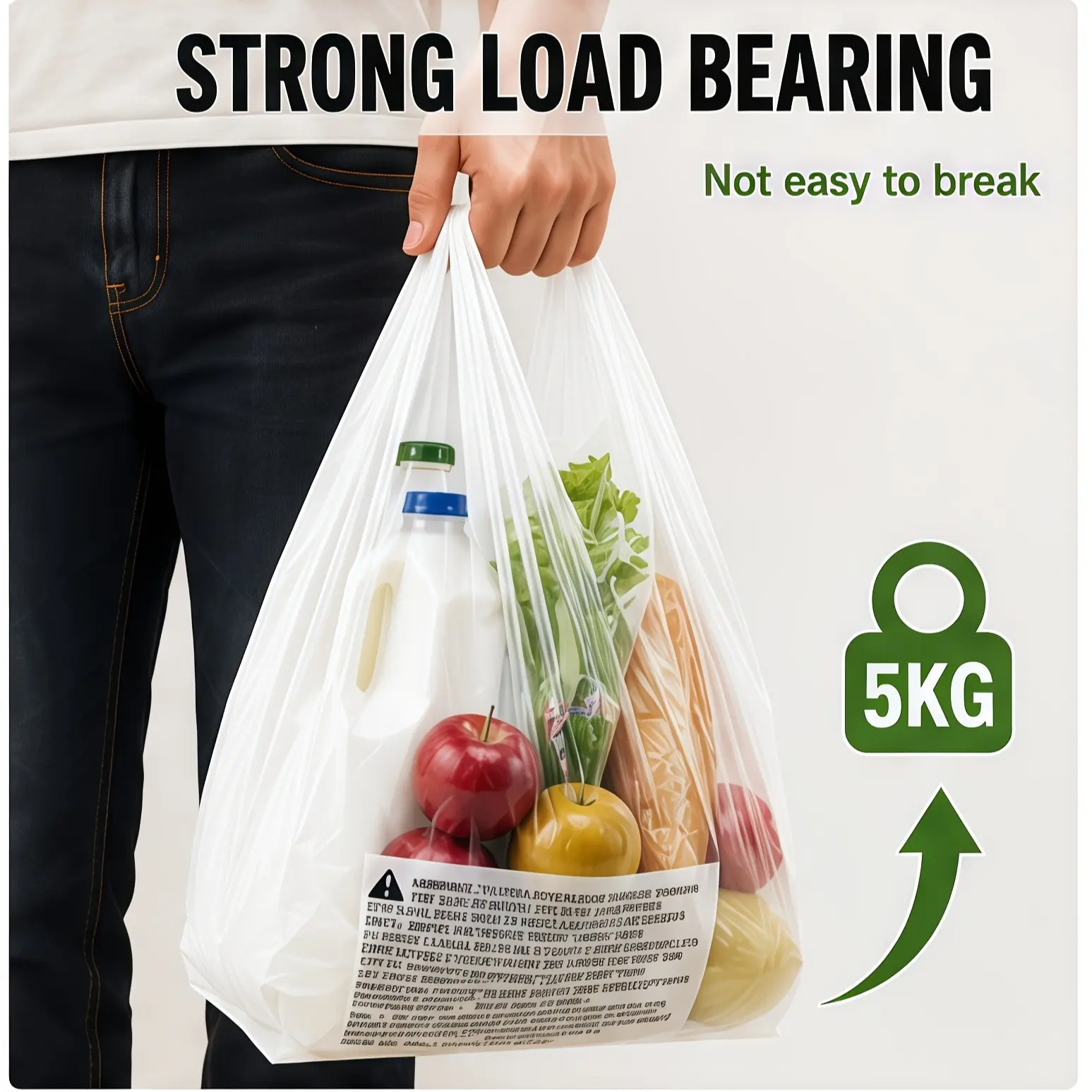 30pcs Ultra-Premium Reusable Shopping Bags, 100 Micron Thick Pe, Strong Handles, Tear Resistant, 45x30cm, Commercial Grade