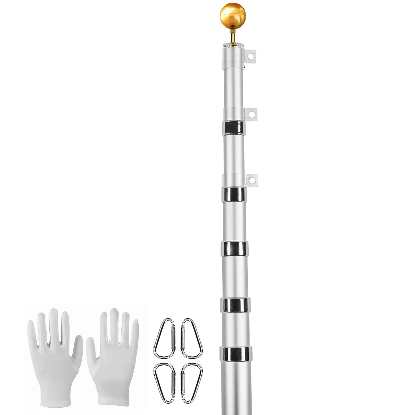 30FT Telescoping Flag pole Kit, Heavy Duty Aluminum Alloy in Ground Flag Poles for Outside, 3 Display Modes Flagpole with 3x5 American Flag, Professional Accessories, Silver
