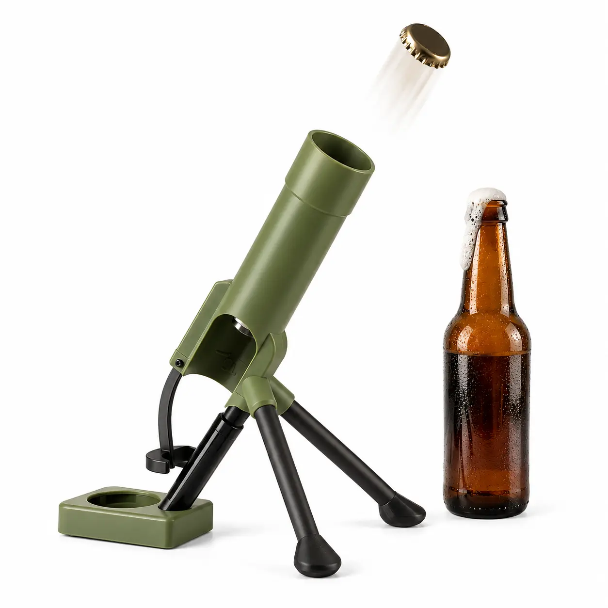 Automatic Pop Beer Bottle Opener - Tactical Cap Ejector, 1-Touch Hands-Free Use, Men's Pick Bar for Camp Kitchen, Green Desk Decor (Sports & Outdoor Camping & Hiking Gear)