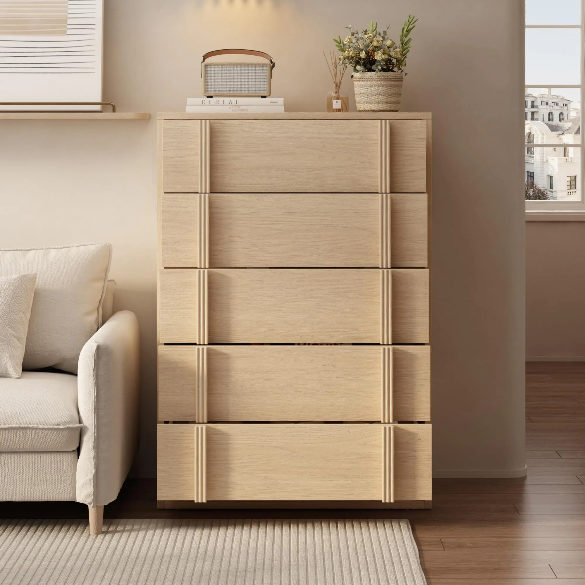 Modern Vertical Handle Bedside Table – 3 Drawers Wooden Bedside Cabinet – Space-Saving Storage for Bedroom, Living Room, Entryway
