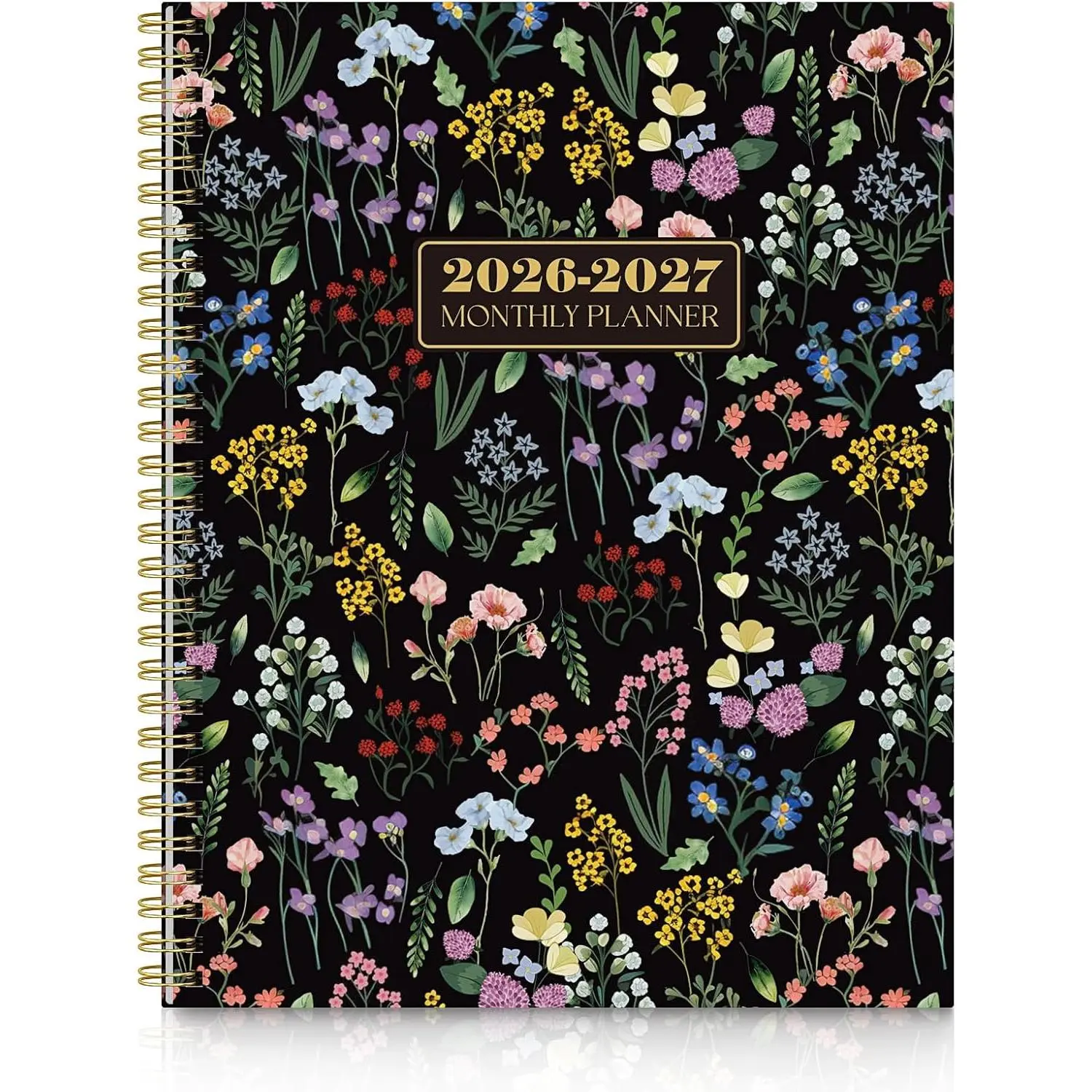 Monthly Planner 2026-2027, 24 Months Calendar Planner 2026-2027, 7.5" x 10" B5 Planner, -wire Spiral Bound, Durable  Cover, Thick No-Bleed Paper, BlackFloral
