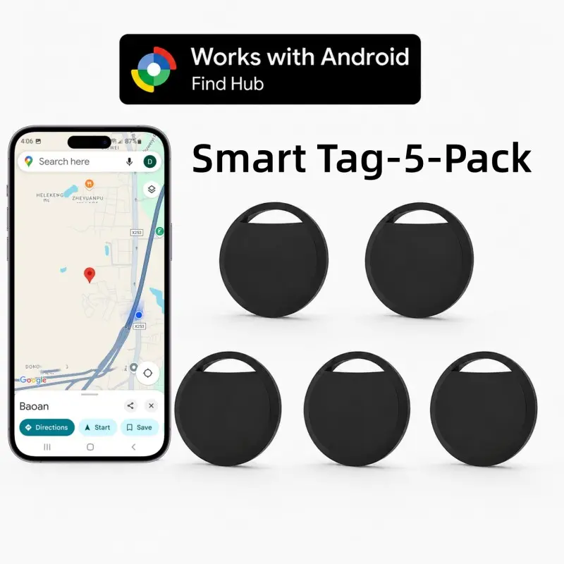 Rsh 5-Pack Smart Tracker, GPS Tracker for Android Find HUB, No Monthly Fee, Portable Mini Tracker, Replaceable Battery, Ideal for Business and Travel, Smart Tracking Tag