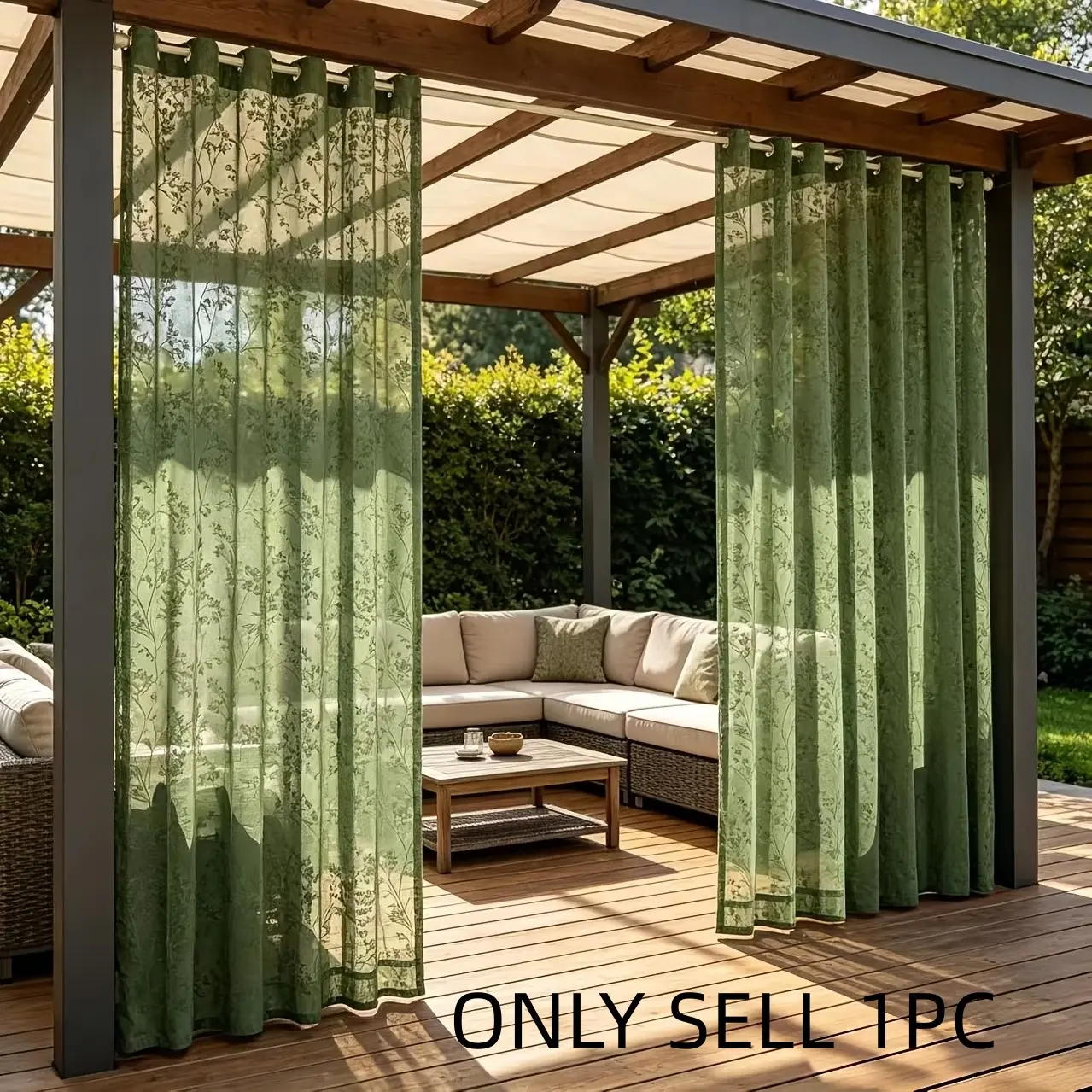 Transparent Leaf Pattern Drapes, Punched Design, Ideal for Gazebos, Patios, Garden Lounging Areas, Classic Style Curtains, Outside Curtains