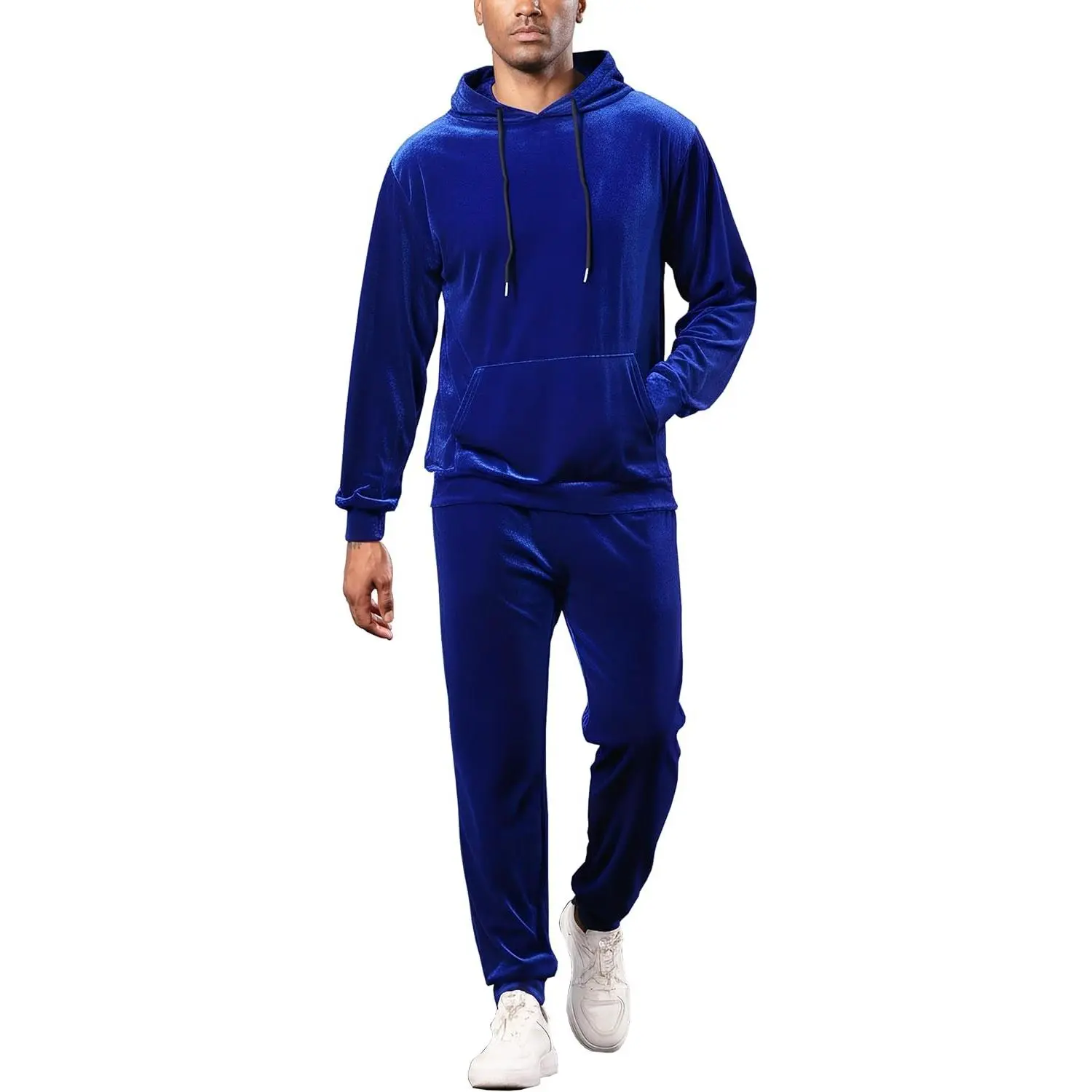Men's Velour Hoodie Tracksuit 2 Piece Set Jogging Sweatsuit Fall Warm Velvet Hooded Sweatshirt Outfit(Gift)