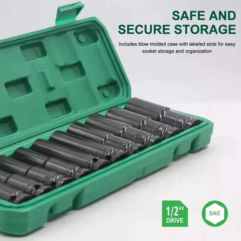 10-Piece Electric Wrench Socket Set, Socket Wrenches, Hex Impact Socket Kit, Impact Sockets Set for Car Repair & Maintenance Tools, Durable Adapter Accessories