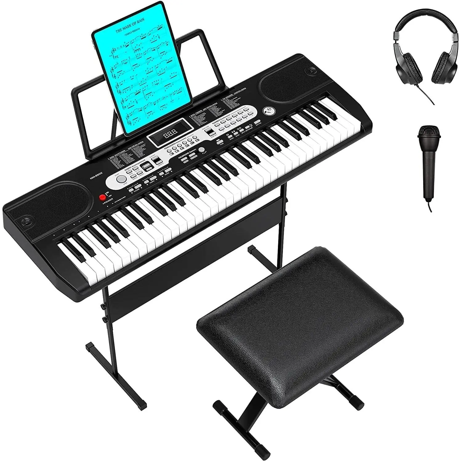 61 Key Electric Keyboard Piano for Beginners & Adults, Portable Electronic Keyboard with 200 Rhythms & Tones, 70 Demo Songs, Teaching Mode, Microphone & Headphone Jack, Power Adapter Included