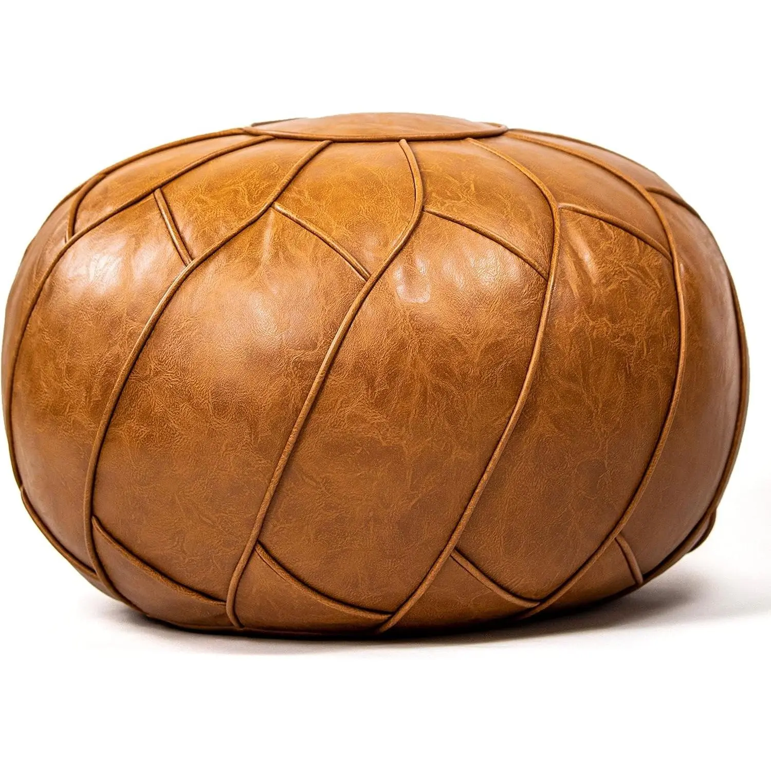 Natural Brown Faux Leather Unstuffed Moroccan Pouf Ottoman, Footstool Floor Footrest Cushion with Storage Space