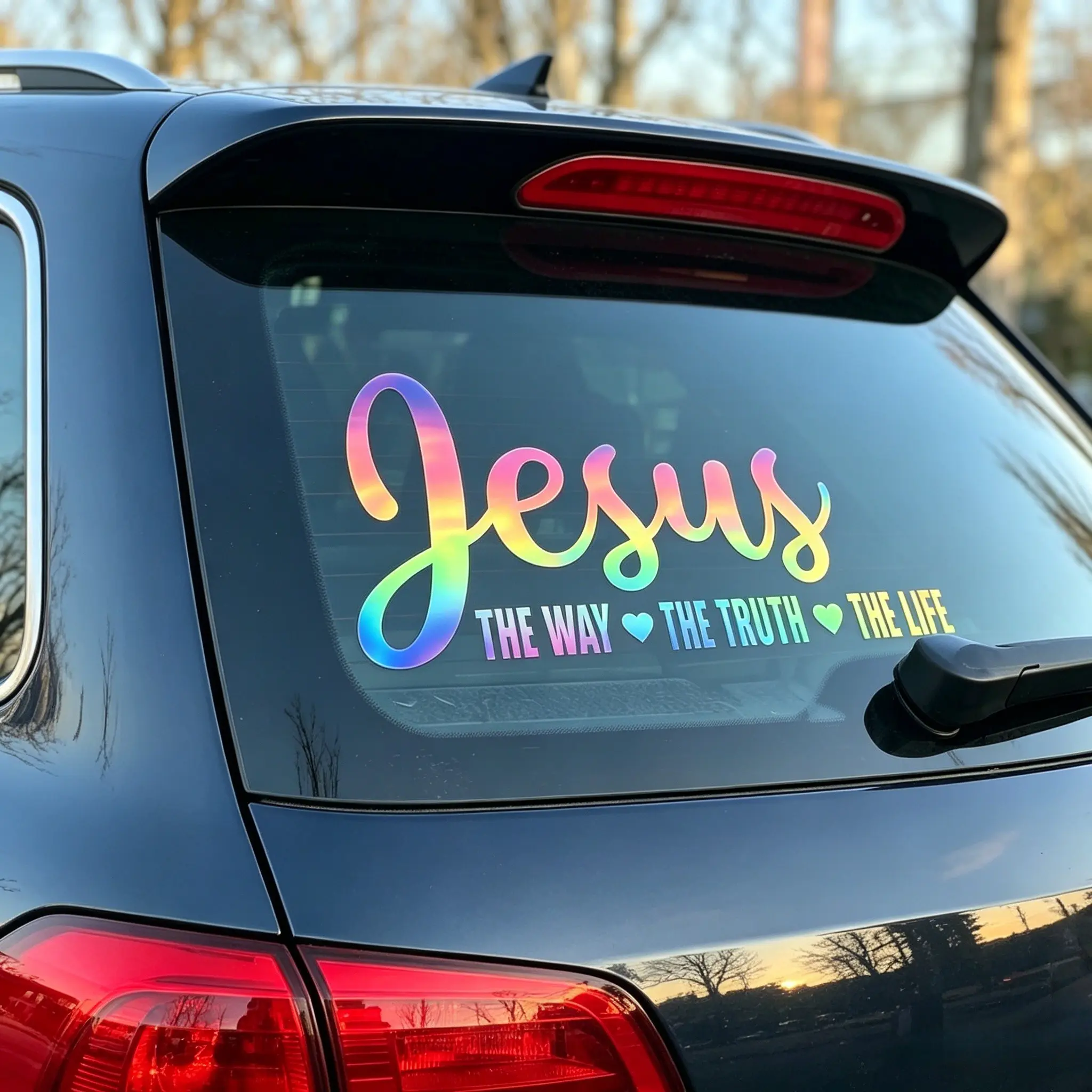2-Pack Holographic Jesus Car Decal - "The Way The Truth The Life" Christian Window Sticker, Stickers for Cars, Premium Iridescent Vinyl Bumper Decal, Vehicle Exterior Decoration, Weatherproof Faith Auto Accessory for Cars, Trucks & Laptops