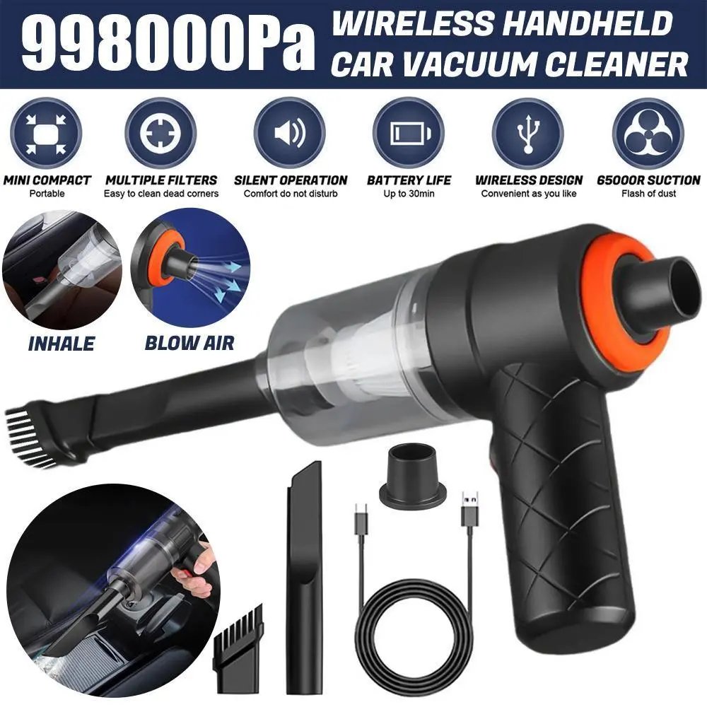 Handheld Car Vacuum Cleaner, 998,000 Pa Vacuum Cleaner and Air Duster, 120W Powerful Wet and Dry Handheld Car Vacuum Cleaner for Car, Home, Office and Pets.
