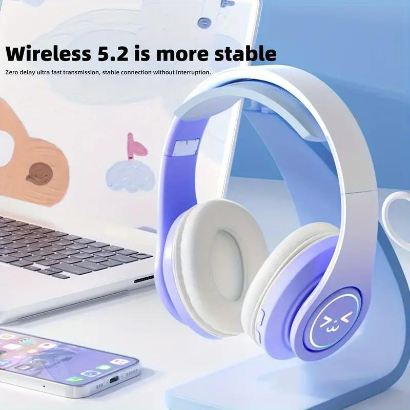 Wireless Headphones, Over-ear Design Headphone with Light Effect, Foldable Headphones Suitable for Gaming, Office, Queue, Audio