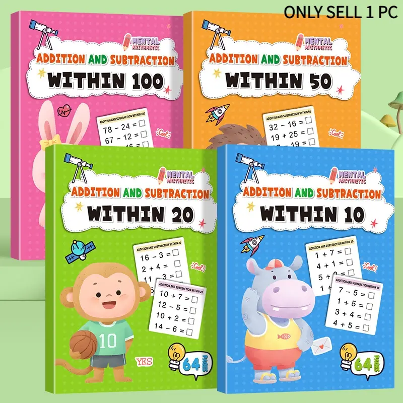 Math Addition Subtraction Workbook, Preschool Kindergarten Math Oral Calculation Practice Book, Math Drills Within 10 20 100, Homeschool Learning Exercise Book for Kids Ages 3-7