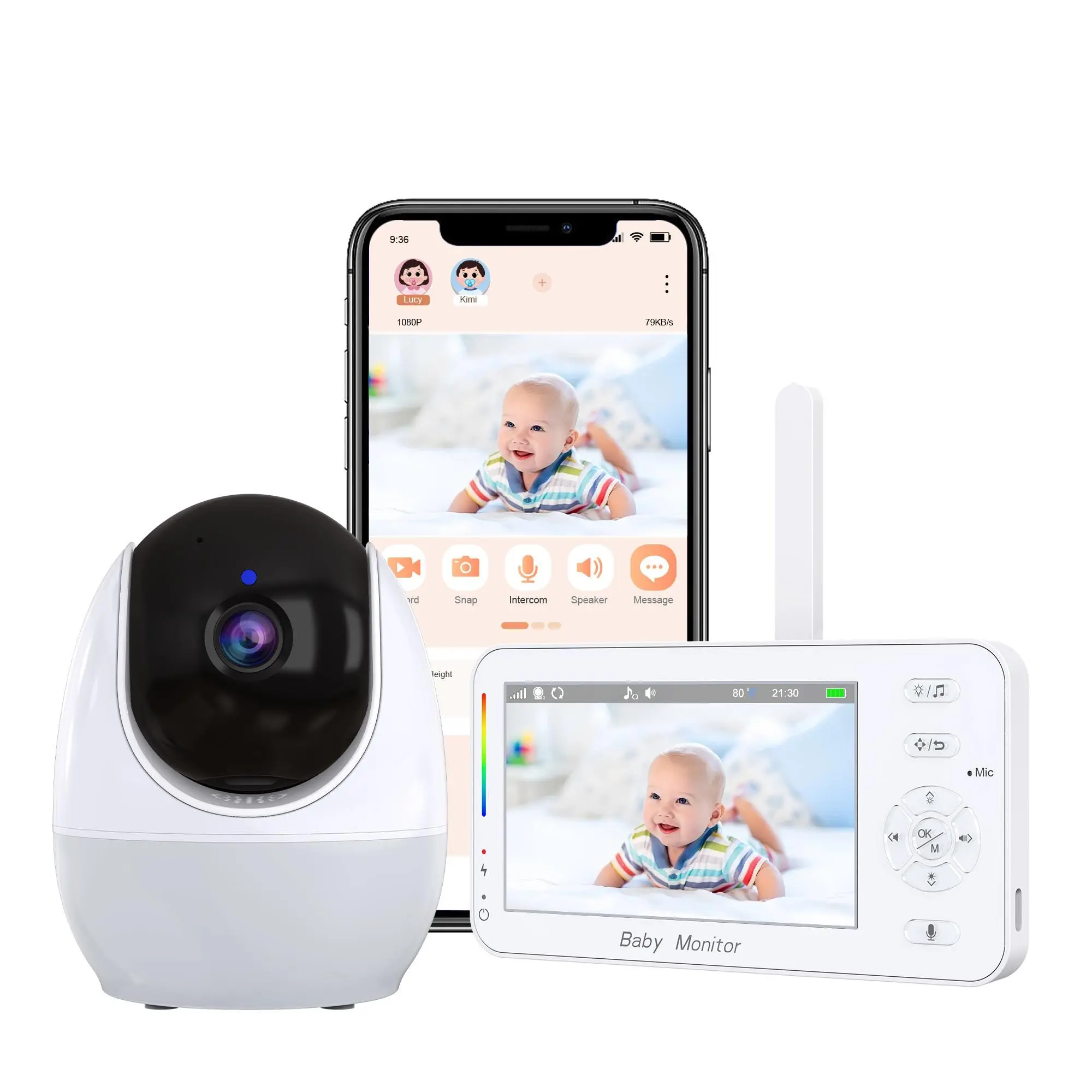 Baby Monitor with 4.3-Inch HD Display, Remote Pan-Tilt-Zoom, WiFi Connectivity, 1000ft Range, Night Vision, Two-Way Talk, Temperature Sensor