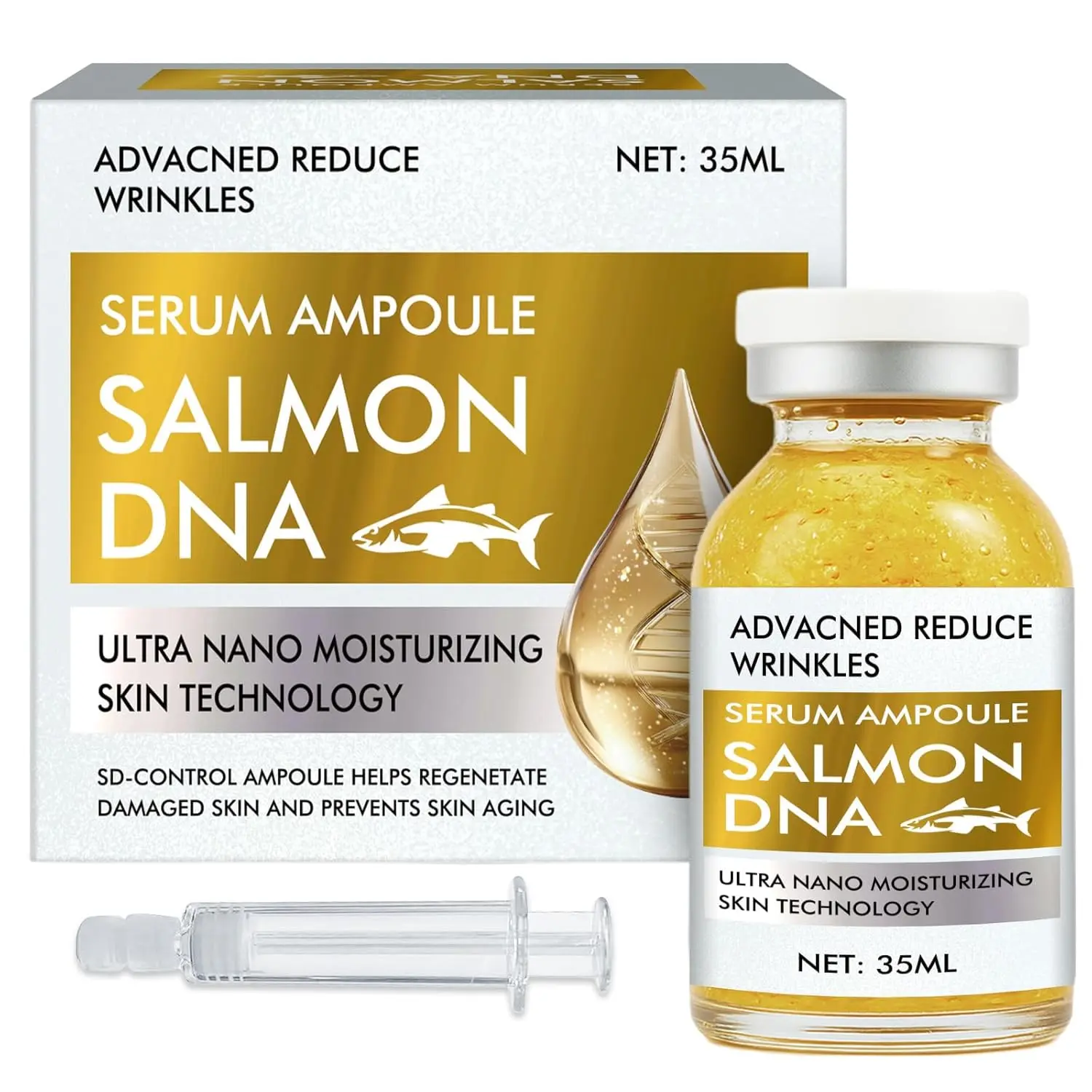 PDRN Ampoule Serum 35ml, Deep Hydrating Plumping Essence, Firming Smoothing Skin Care for Face & Body