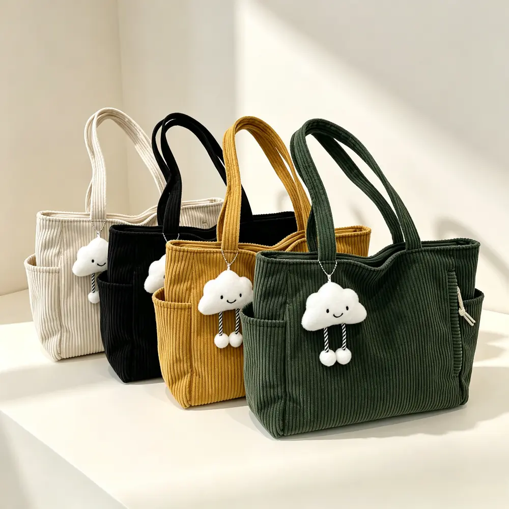 Corduroy Totes Bag Women - Shoulder Hobo Bag Handbags Crossbody Bag Shopping Purses,high-end corduroy crossbody bag large-capacity handbag, forest-style versatile and artistic
