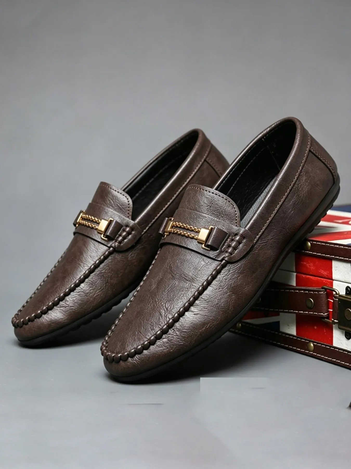 Men's Premium Leather Woven Metal Buckle Loafers Slip-on Soft Non-slip Flat Sole Lightweight Business Casual Shoes Comfortable Dress Footwear for Driving Office Dating Daily Business Social Scenes