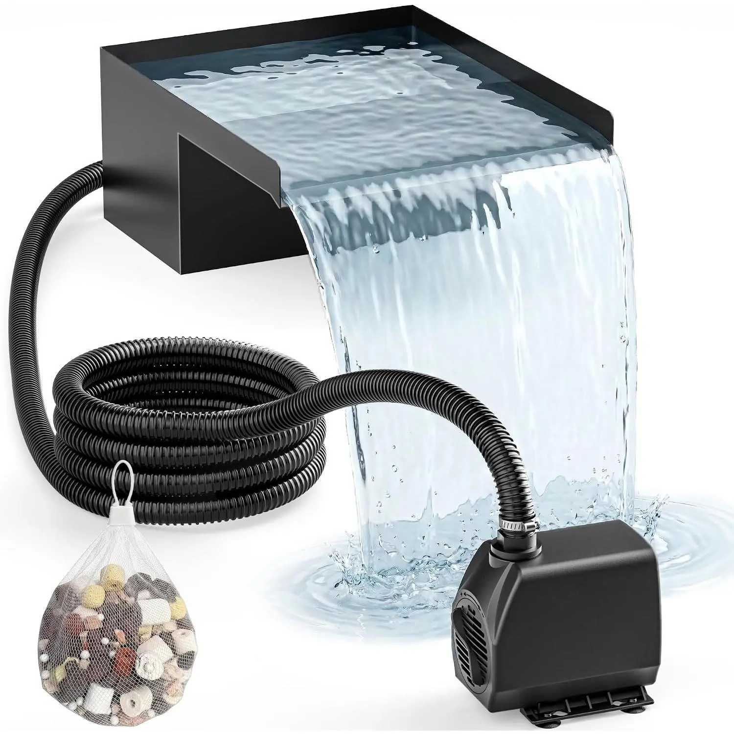 8" Pond Waterfall Kit, 660GPH Ultra Quiet Pump, 304 Stainless Steel Spillway, 9.8FT Freeze-Proof Tubing & 16.4FT Cord - Complete Water Feature Set for Garden, Koi Pond & Backyard Decor