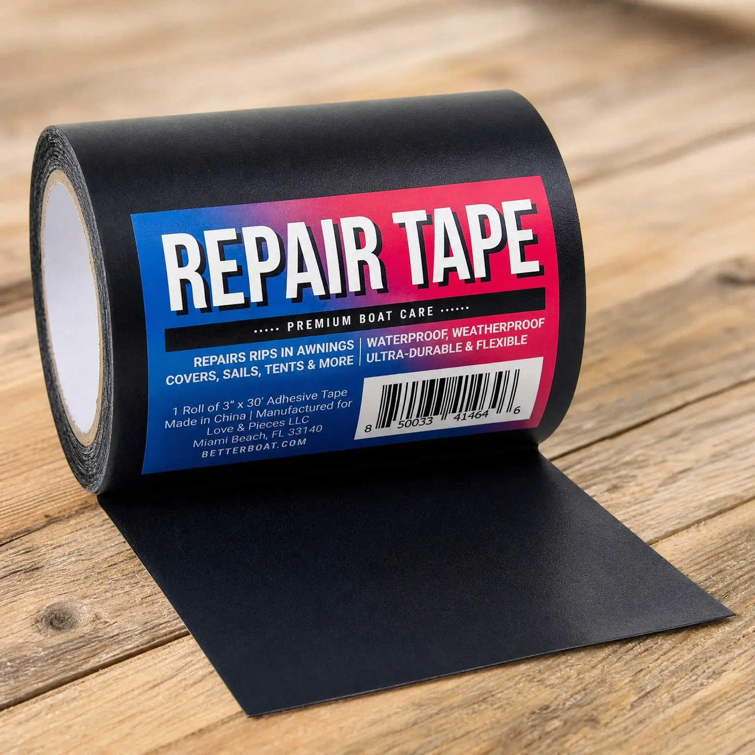 Waterproof Repair Tape for Fabric and Vinyl – 30ft x 3in Black Heavy-Duty Patch Tape for RV Awning Canvas Tent Tarp Sail Canopy Boat Cover