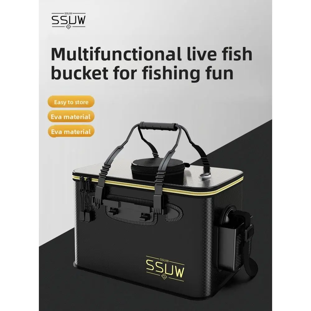 EVA Fishing Bucket with Collapsible Space-Saving Design, Multi-Functional Large-Capacity Live Bait Tank & Cooler with Fish Guard, Portable, 1010G, Large Capacity Bag, Bag