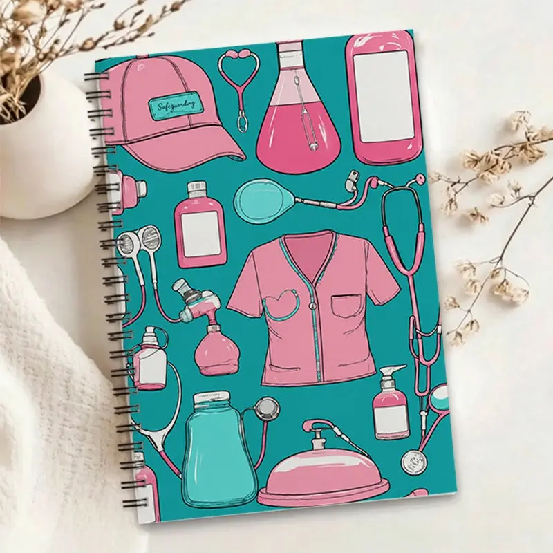 1pc Nurse Themed Pink Notebook, Adorned with Medical Elements Print, Ideal for Nursing Students, Healthcare Workers, Perfect for Daily Study, Work Notes and Journaling, Cute Medical Pattern Planner Women's clothing