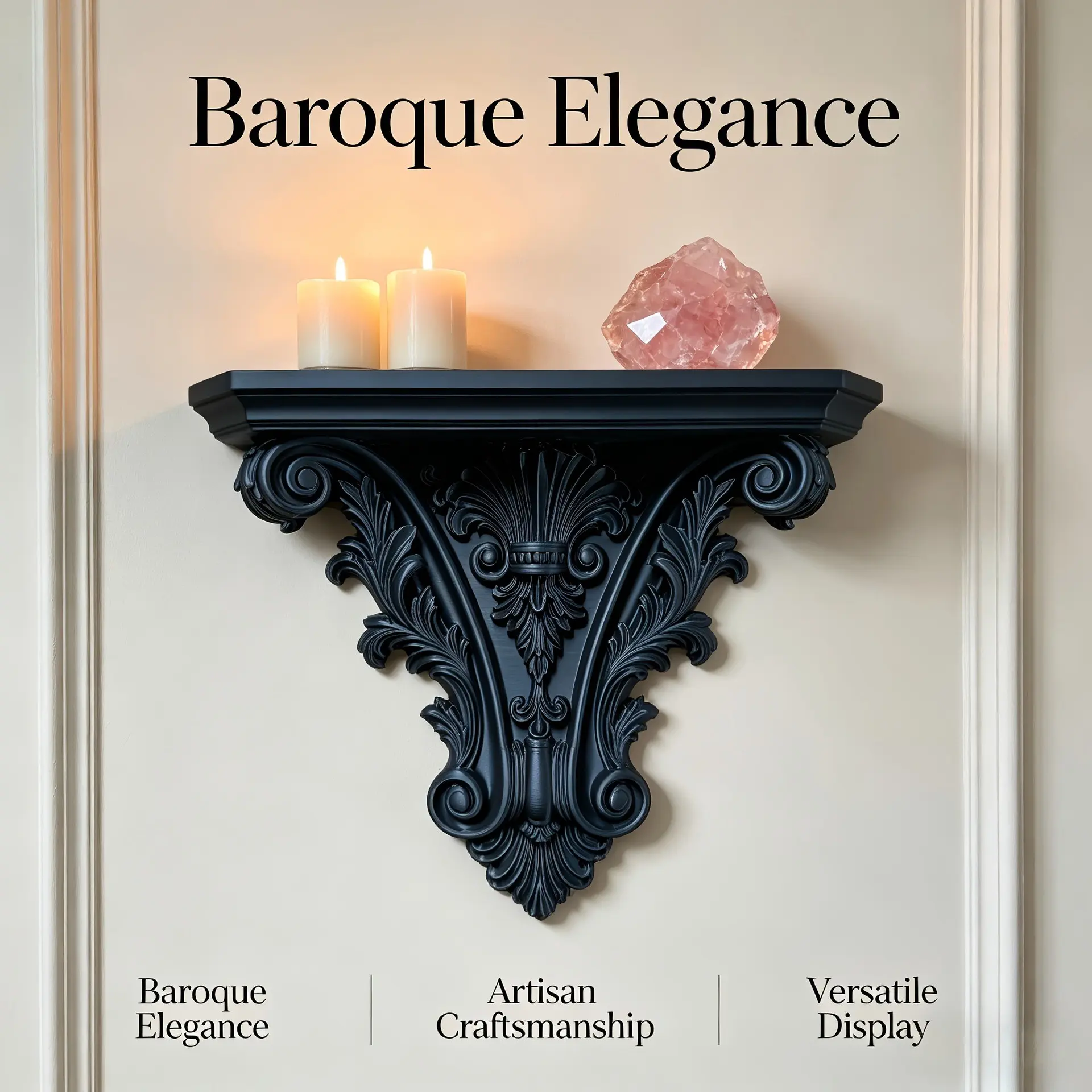 3D Carved Baroque Wall Mounted Storage Shelf, Elegant Rococo Style Plastic Decor Rack, Wall Display Organizer for Home Room Decor, Ideal Housewarming Gift
