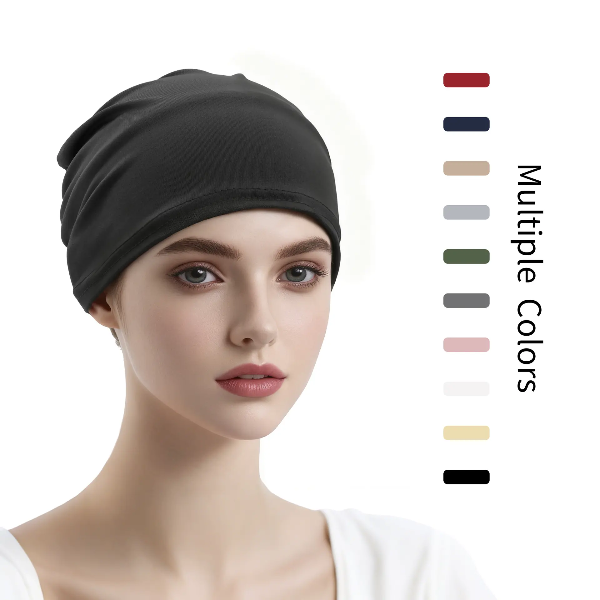 Effortless Solid Color Stretch Jersey Beanie Hat Slip Resistant Soft Breathable Underscarf Cap Sleep Hair Cover Daily Casual Wear