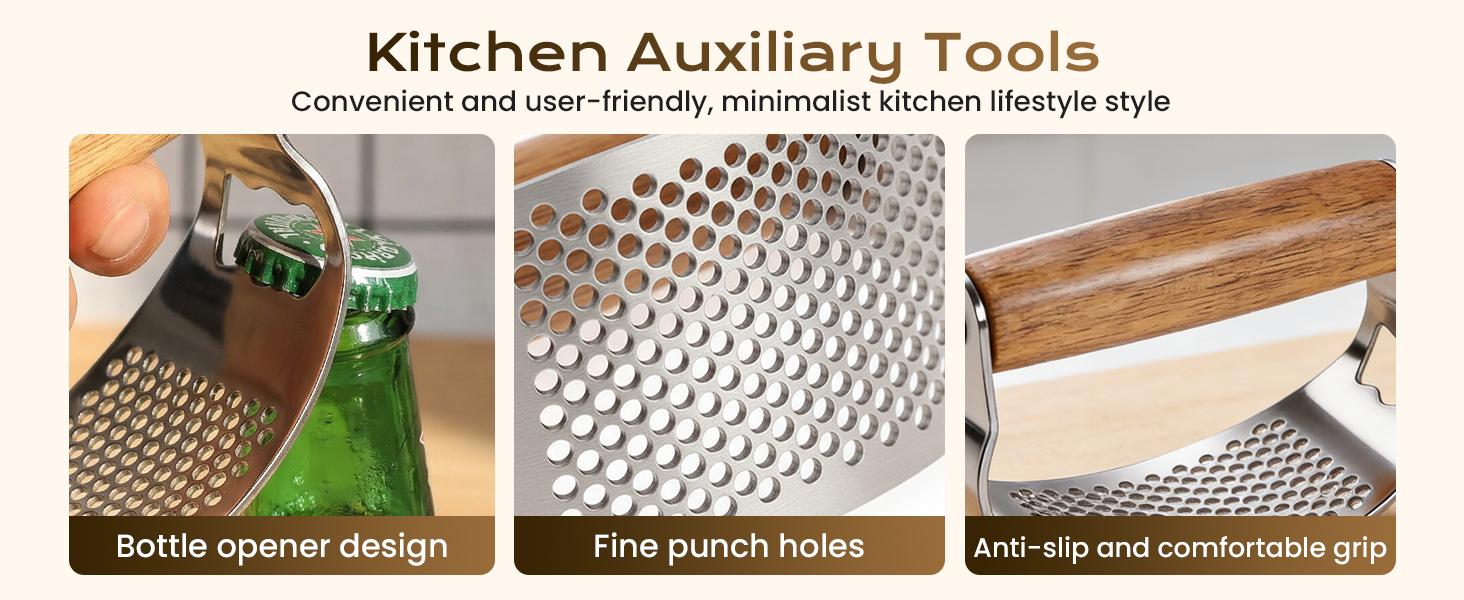 Upgraded Garlic Press Rocker, Manual Garlic Presser with Peeler, Wide Handle Garlic Chopper Grinder for Home Kitchen Gadgets Tools (1PC)