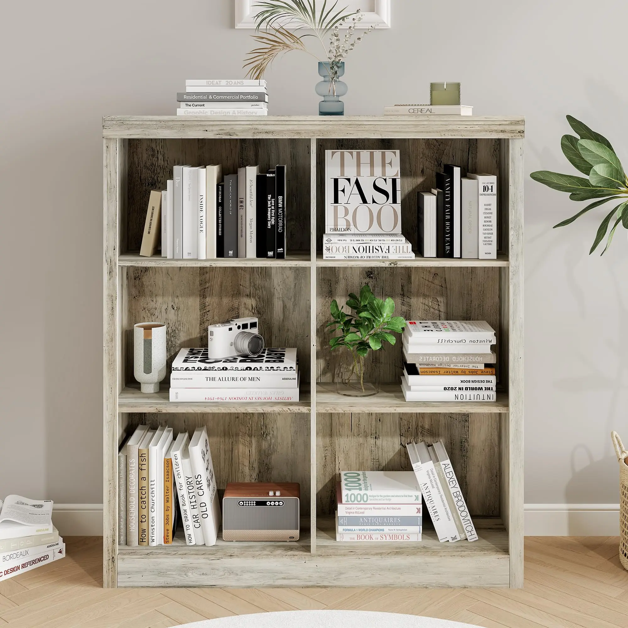 Gaomon 6 Cube 3-Tier Storage Organizer, Modern Wooden Cubby Bookshelf, Open Display Shelf for Bedroom Classroom Office