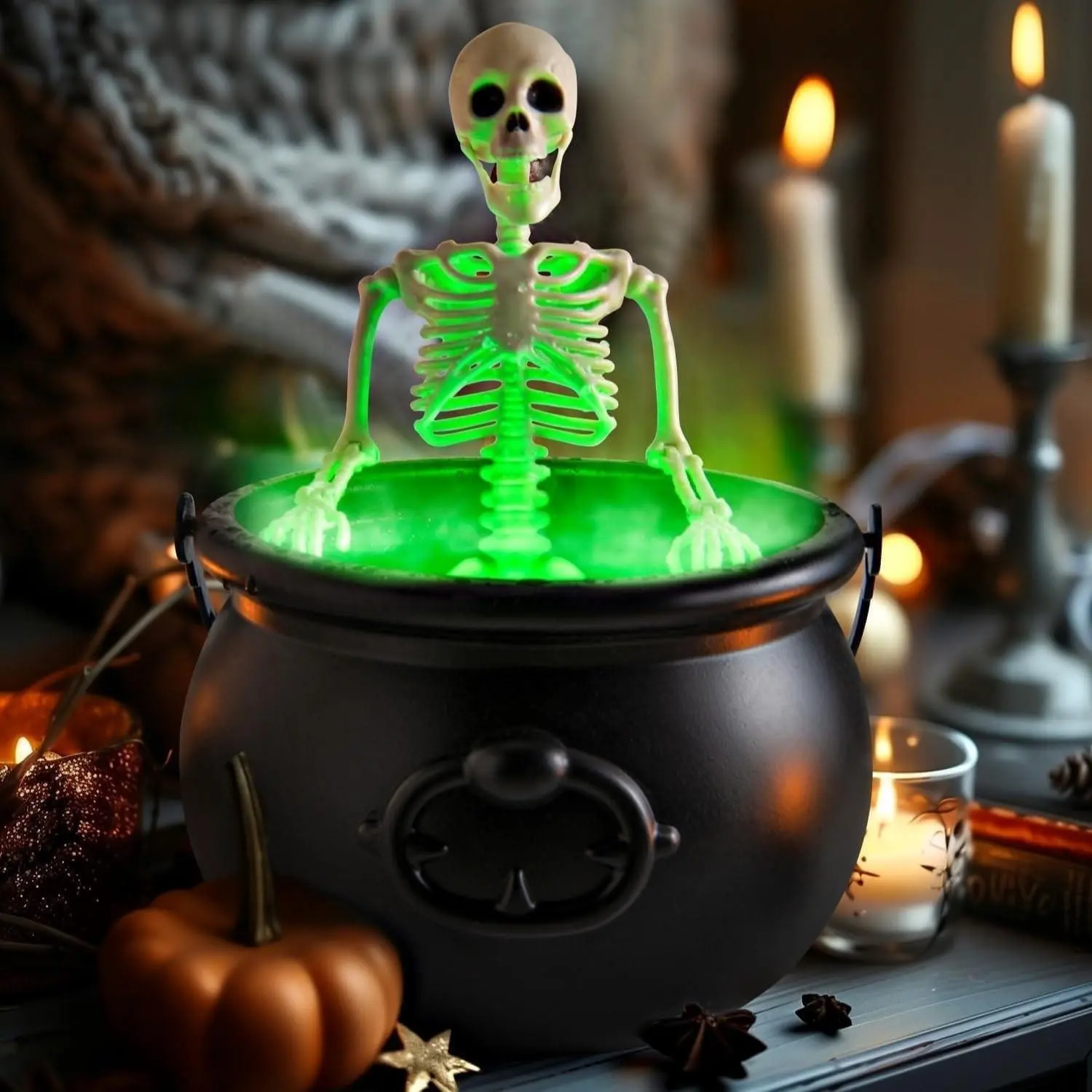 Halloween Centerpiece, Witch Pot with Floating Potion Bottle, Halloween Indoor Decor Fog Diffuser, Ghost Bowl Kitchen Party Decoration, Spooky