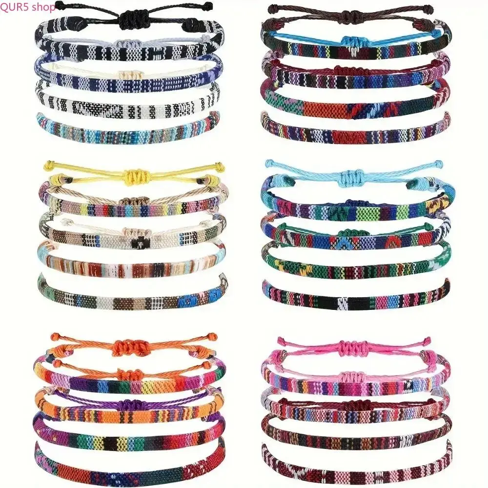 Boho Adjustable Anklet Set - Unisex Fashion Accessories, Colorful Waterproof Braided Rope Ankle Bracelets with Bohemian Chrysanthemum Charms, 4-24 Pcs Pack, Set of 24 Pure Fabric, Outdoor Sports Summer Jewelry