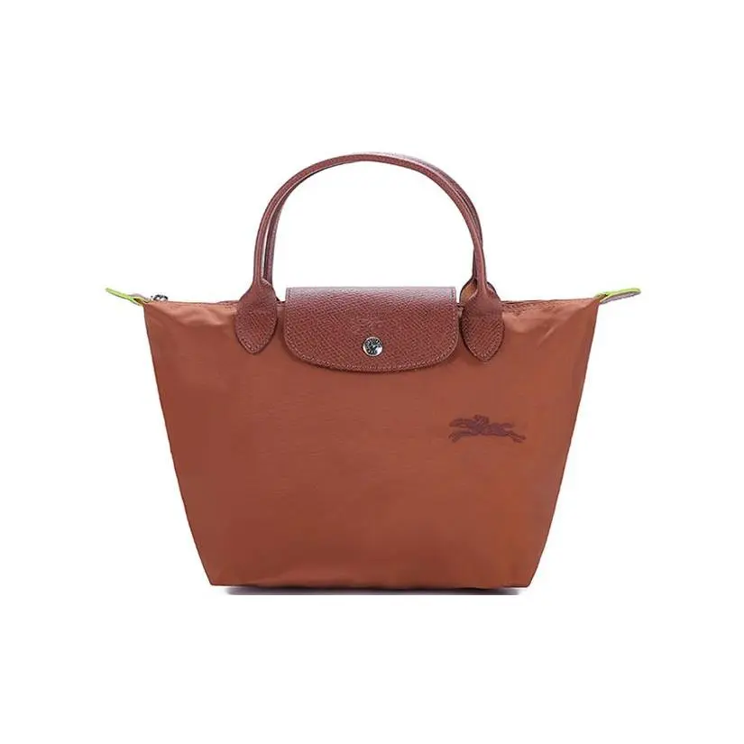 Longchamp Le Pliage Green 23 Foldable Top-Zip Clutch Bag for Women, Brandy-Colored Recycled Canvas with Leather Trim
