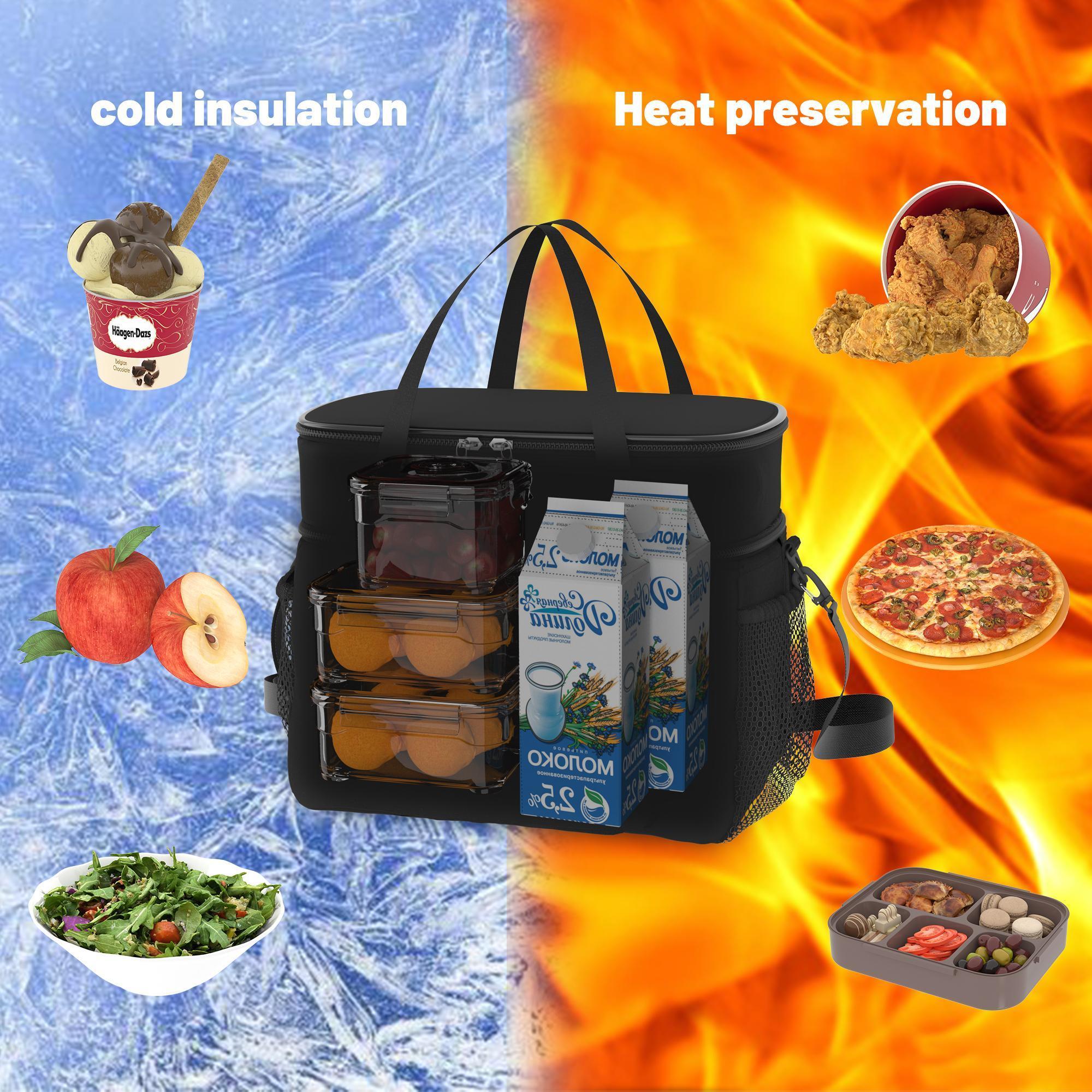 Lunch Bag Double Deck Multi functional lunch bag 15L- Leakproof Insulated Soft Large Adult Insulated Lunch Bag, Holds Anything Insulated Bag, Tote fit  fresh large lunch bag lunch box tote bag