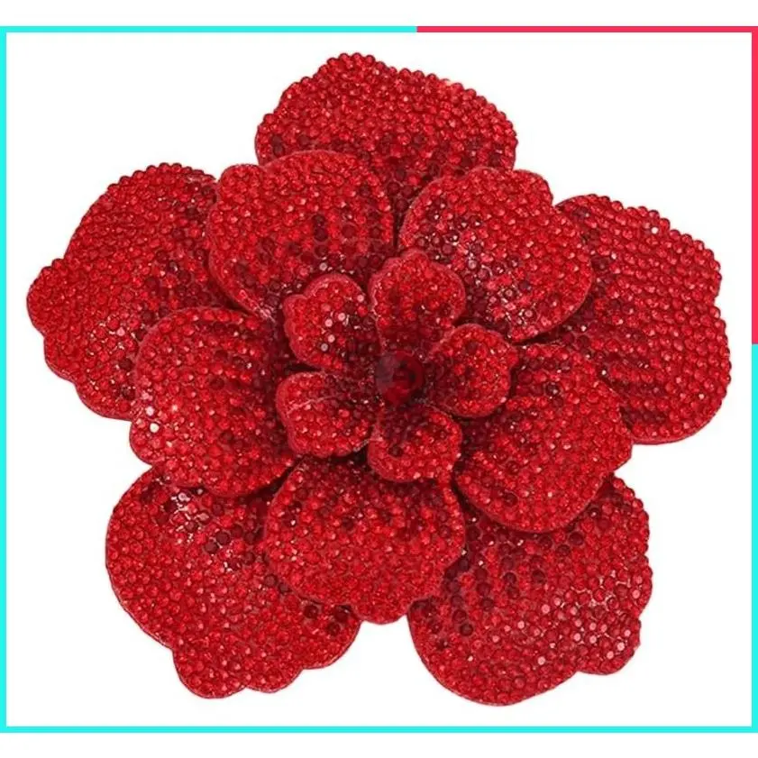 Elegant Sparkly Crystal Camellia Rhinestone Flower Brooch Pin for Women Men, 105mm Floral Lapel Pin for Shawl Dress Suit Wedding Party Fashion Jewelry