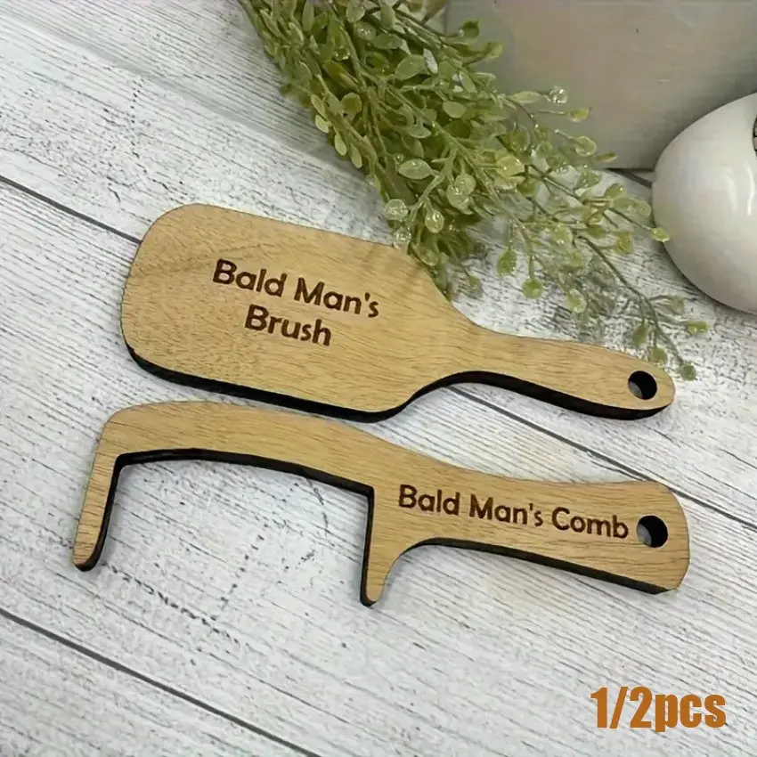 A Humorous Present for a Bald Individual Featuring a Grooming Comb And Handcrafted Wooden Items
