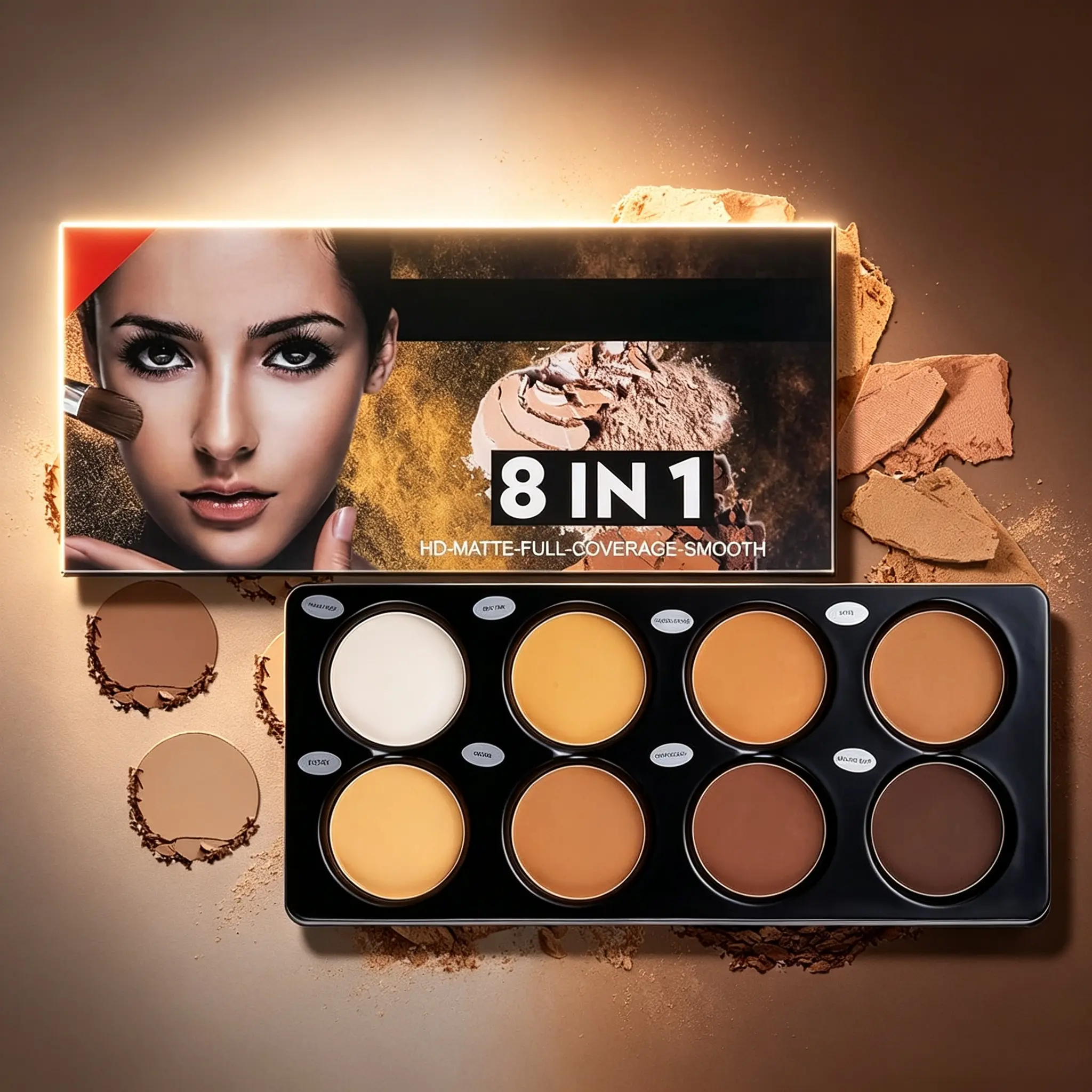 Beginner-focused 8-color matte sculpt palette with complete cool & warm tones. Crease-free fine powder for contour, highlight, concealer and nose shadow. Slim portable design for daily home beauty routines and travel makeup touch-ups.