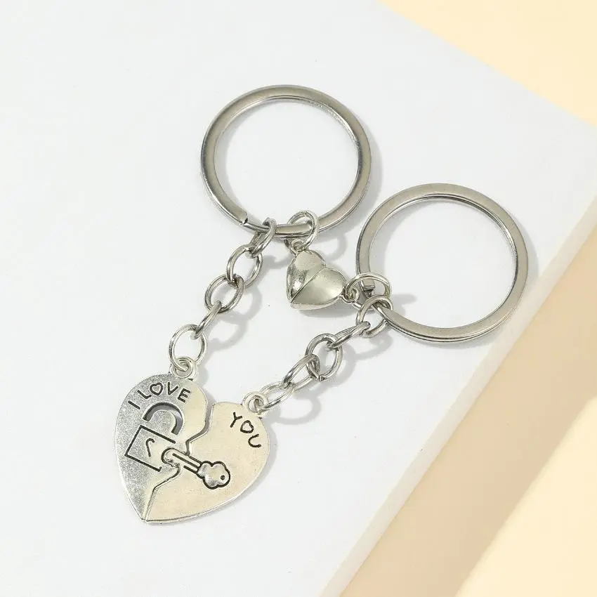 Magnetic Keychain Set for Couples, Romantic "I Love You" Heart Lock and Key, Compact Anniversary Birthday Gift for Boyfriends, Christmas, Cute