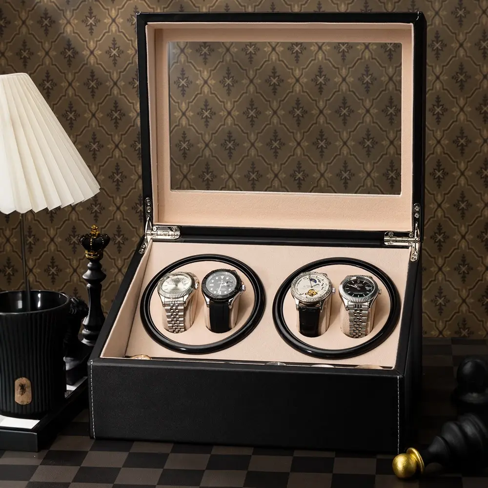 A bit expensive but very useful, the watch box is a dual-color PU electric motor box with automatic winding for mechanical watches Compact Bronze Leather Watch Winder