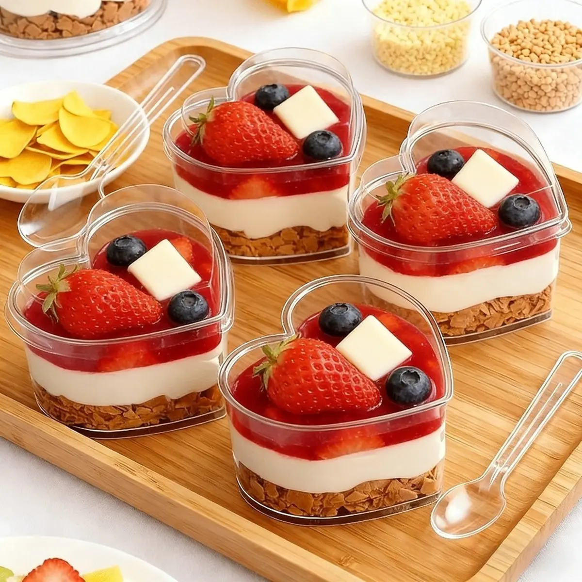20/60pc Heart-Shaped Mini Dessert Cups, Reusable Plastic Pudding Cups, Mousse Cups, Jelly Cups, Transparent Plastic Cups for Parties, Clear Plastic Cups