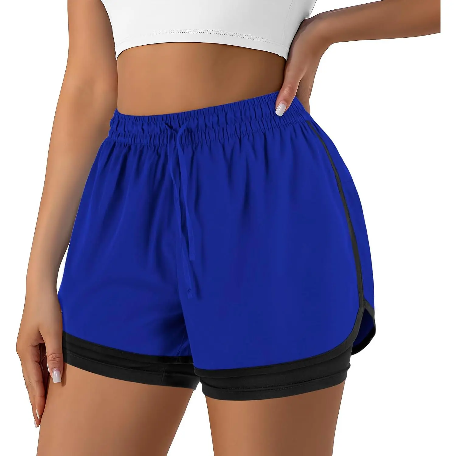 Women's 2 in 1 Running Shorts for Gym Yoga Workout Athletic Shorts High-Waisted Shorts with Liner Pockets