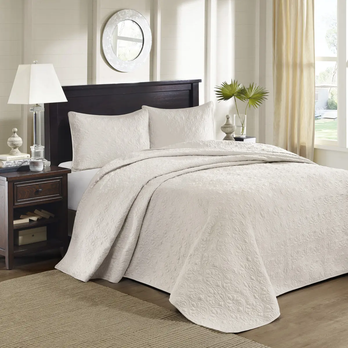 Nokaa Reversible Bedspread Set Cream Full Size Quilted Coverlet Lightweight Bedding for All Seasons Soft Breathable Bed Cover with Matching Pillow Shams, Full Bedroom Decor, 3 Piece Bed in a Bag, Home Furniture and Household Product Search Terms
