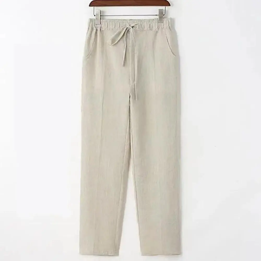 Men's Beach Pants Joggers  Streetwear Cotton Linen Sweatpants Casual Pants Hawaiian Vacation Loose Summer Straight Pants Male
