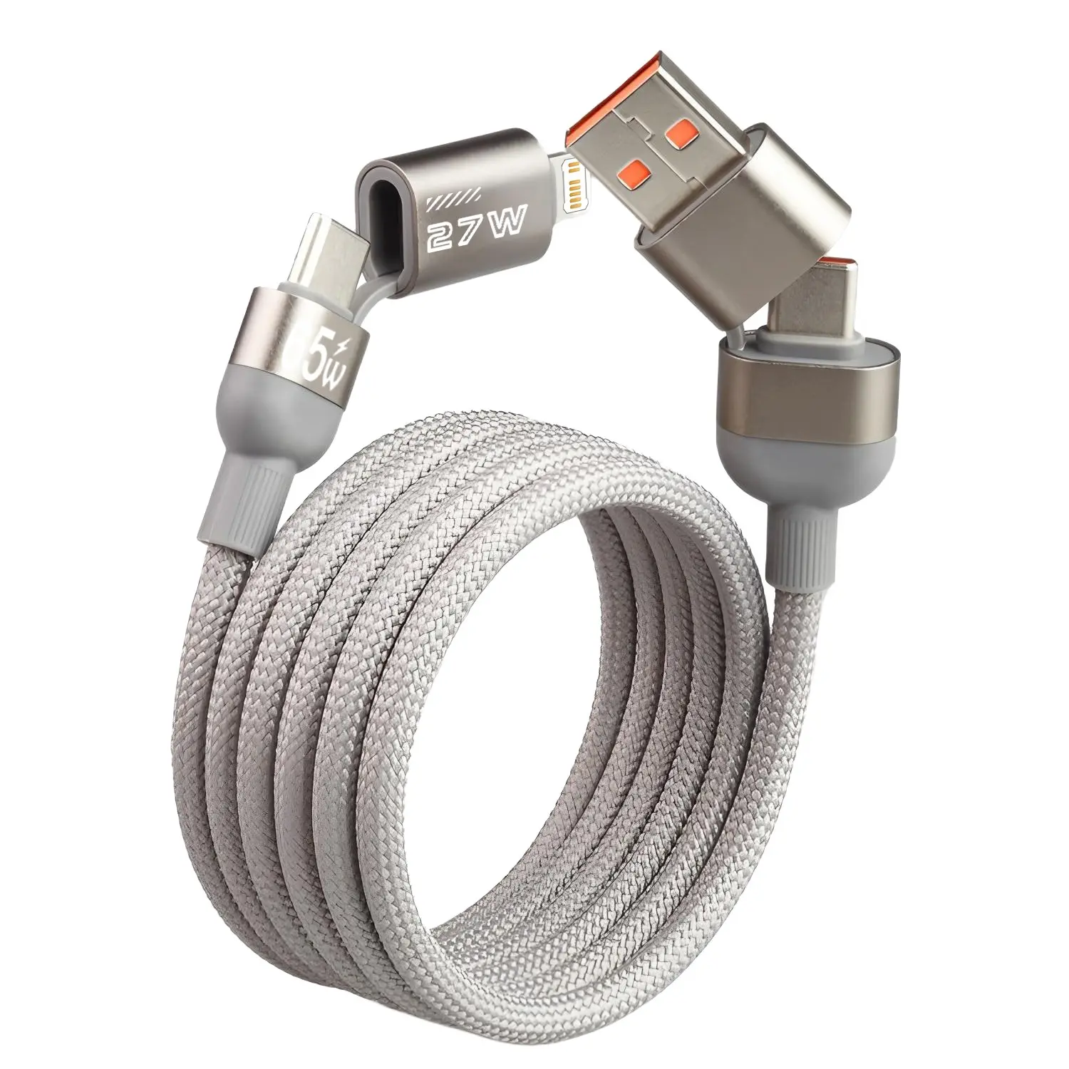 Magnetic Charging Cable, 65w Durable Braided 2-In-1 Fast Charge, USB PD to Type-C & Lightning, Pd27w Braided Charger, Quick Data Transfer